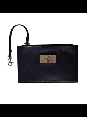 Valentino By Mario Black Leather Wristlet Pouch with Gold Plate